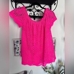 Lilly Pulitzer Bright Pink Lace Blouse